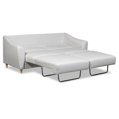 Salla-vuodesohva vaalealla Minco 2-kangasverhoilulla ja luonnonvärisillä puujaloilla.