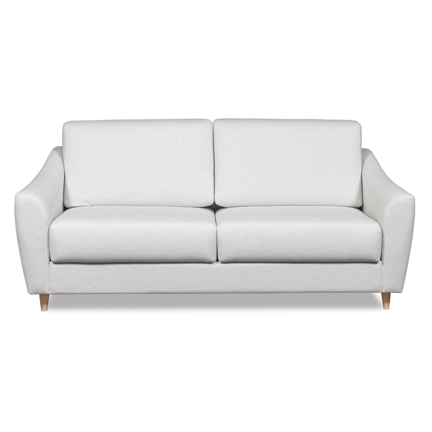 Salla-vuodesohva vaalealla Minco 2-kangasverhoilulla ja luonnonvärisillä puujaloilla.