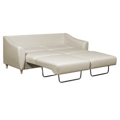 Salla-vuodesohva beigellä Minco 30-kangasverhoilulla ja luonnonvärisillä puujaloilla. Vuodemekanismin saa levitettyä yhdelle tai kahdelle nukkujalle.