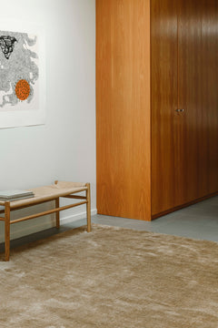 Kuvassa on pehmeä, silkinhieno Sametti-nukkamatto, beigenä.