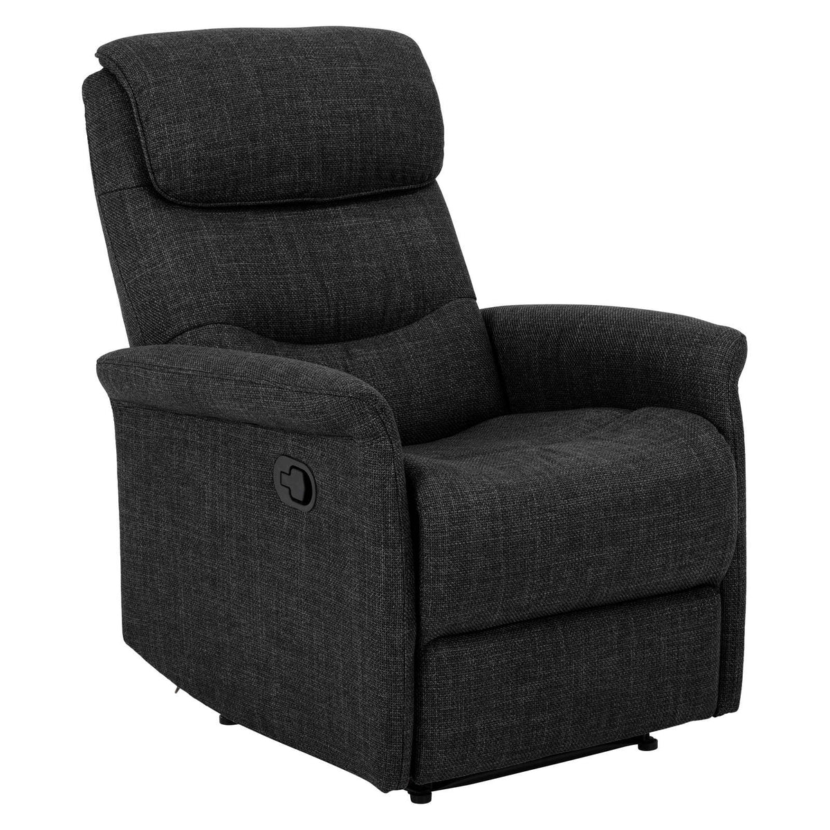 Sanderson recliner-nojatuoli, tummanharmaa kangasverhoilu.