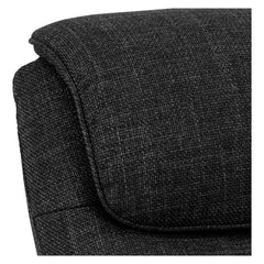 Lähikuvassa on Sanderson recliner-nojatuoli, tummanharmaalla kangasverhoilulla.