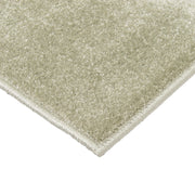 Kuvassa näkyy vaaleanvihreän Seepra-kuvioisen maton kulmaa ja lankakanttausta.