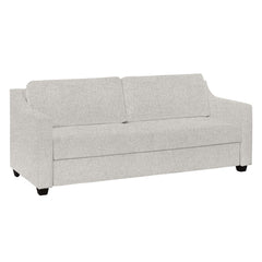 Seili-vuodesohva vaalean beigellä Minco 02 -verhoilukankaalla ja wengen värisillä puujaloilla.