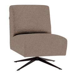 Pyörivä Siru-lepotuoli tummanhiekanvärisellä Barcelona 30 -kangasverhoilulla ja mustalla metallisella ristikkojalalla.