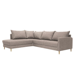 Stockholm-avokulmavuodesohva vaaleanruskealla Altamura 124 -kankaalla ja vasemmanpuoleisella kulmaosalla. Sohvassa on 12 cm korkeat luonnonväriset tammijalat.