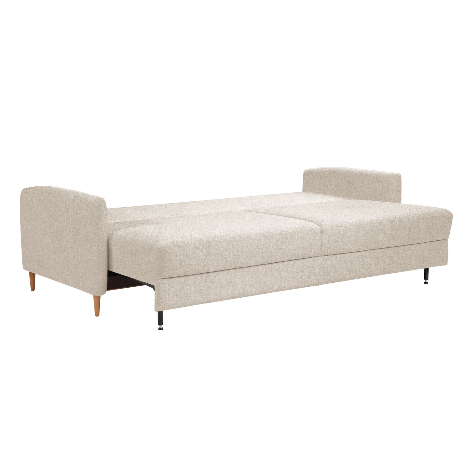 Kuvassa on 3-istuttava Stockholm-vuodesohva vuoteeksi levitettynä. Sohvassa on 12 cm korkeat tammijalat. Vuodesohvassa on näppärästi avautuva Easy Deluxe -vuodemekanismi.