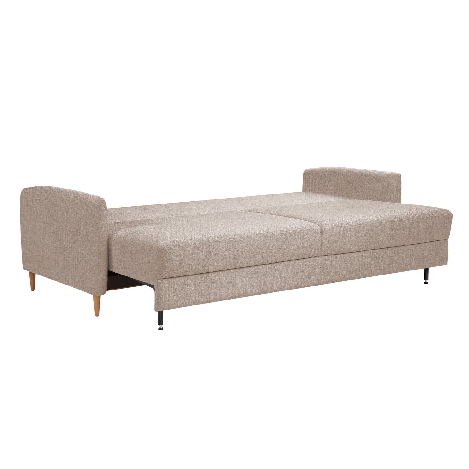 Kuvassa on 3-istuttava Stockholm-vuodesohva vuoteeksi levitettynä. Sohvassa on 12 cm korkeat tammijalat. Vuodesohvassa on näppärästi avautuva Easy Deluxe -vuodemekanismi.