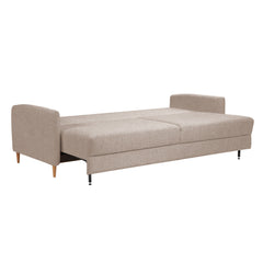 Kuvassa on 3-istuttava Stockholm-vuodesohva vuoteeksi levitettynä. Sohvassa on 12 cm korkeat tammijalat. Vuodesohvassa on näppärästi avautuva Easy Deluxe -vuodemekanismi.