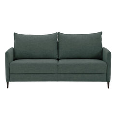 Stockholm Max Hybrid Deluxe 2-istuttava-vuodesohva vihreällä Oasis 10 -kankaalla. Vuodesohvassa on wengen väriset koivujalat.