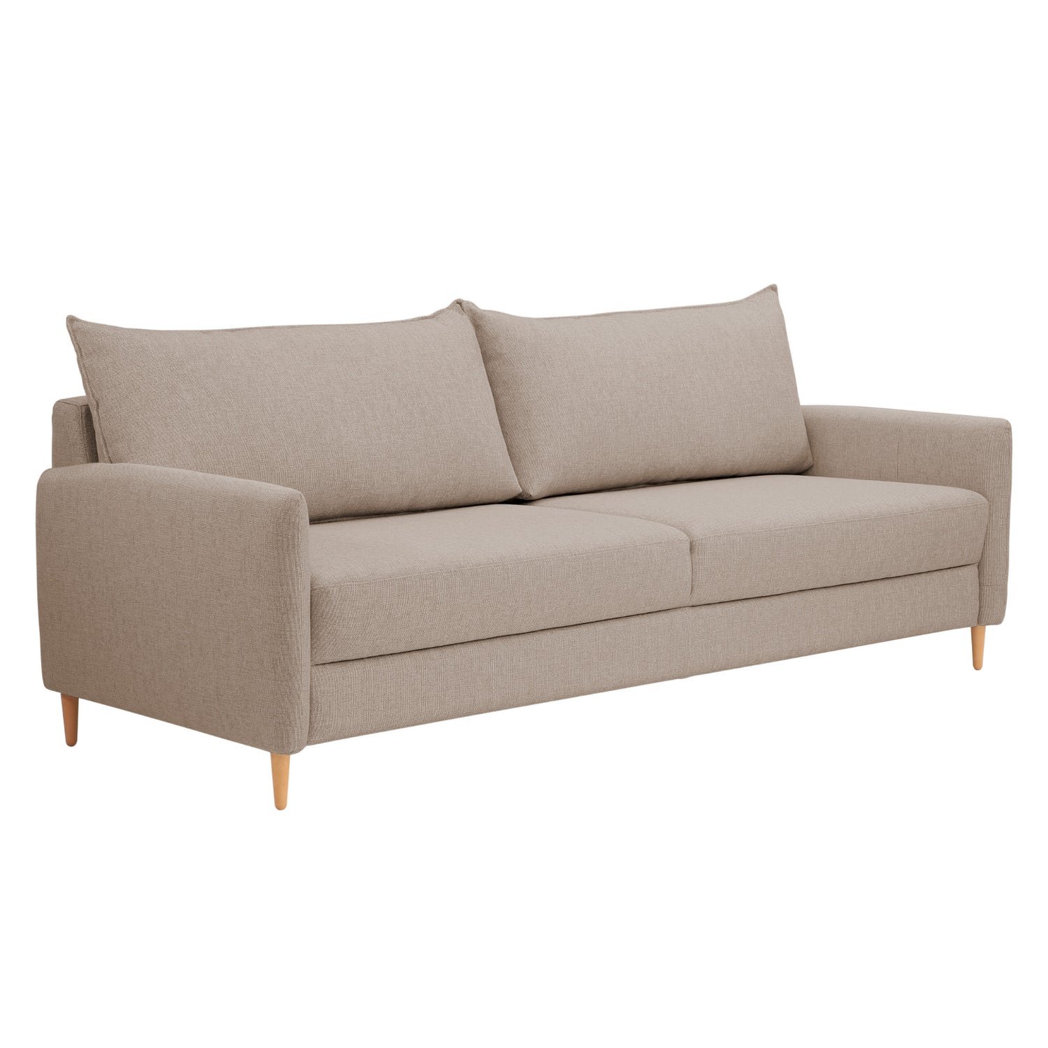 3-istuttava Stockholm-vuodesohva beigellä Oasis 02 -kankaalla. Sohvassa on 12 cm korkeat luonnonväriset tammijalat.