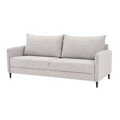 3-istuttava Stockholm-sohva vaalealla Oasis 01 -kankaalla ja 12 cm korkeilla wengenvärisillä puujaloilla.