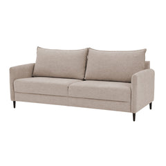 3-istuttava Stockholm-sohva beigellä Oasis 02 -kankaalla ja 12 cm korkeilla wengenvärisillä puujaloilla.