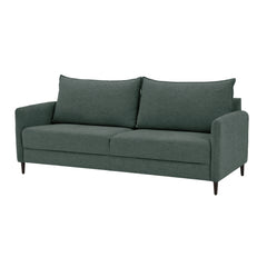 3-istuttava Stockholm-sohva vihreällä Oasis 10 -kankaalla ja 12 cm korkeilla wengenvärisillä puujaloilla.
