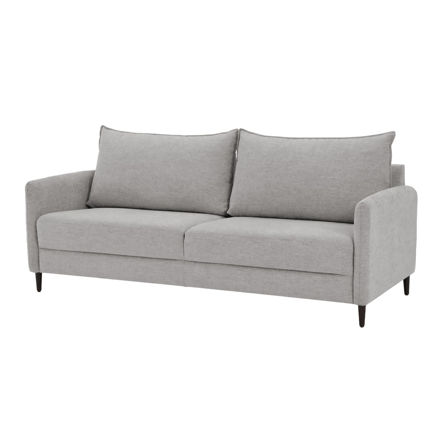 3-istuttava Stockholm-sohva vaaleanharmaalla Oasis 15 -kankaalla ja 12 cm korkeilla wengenvärisillä puujaloilla.