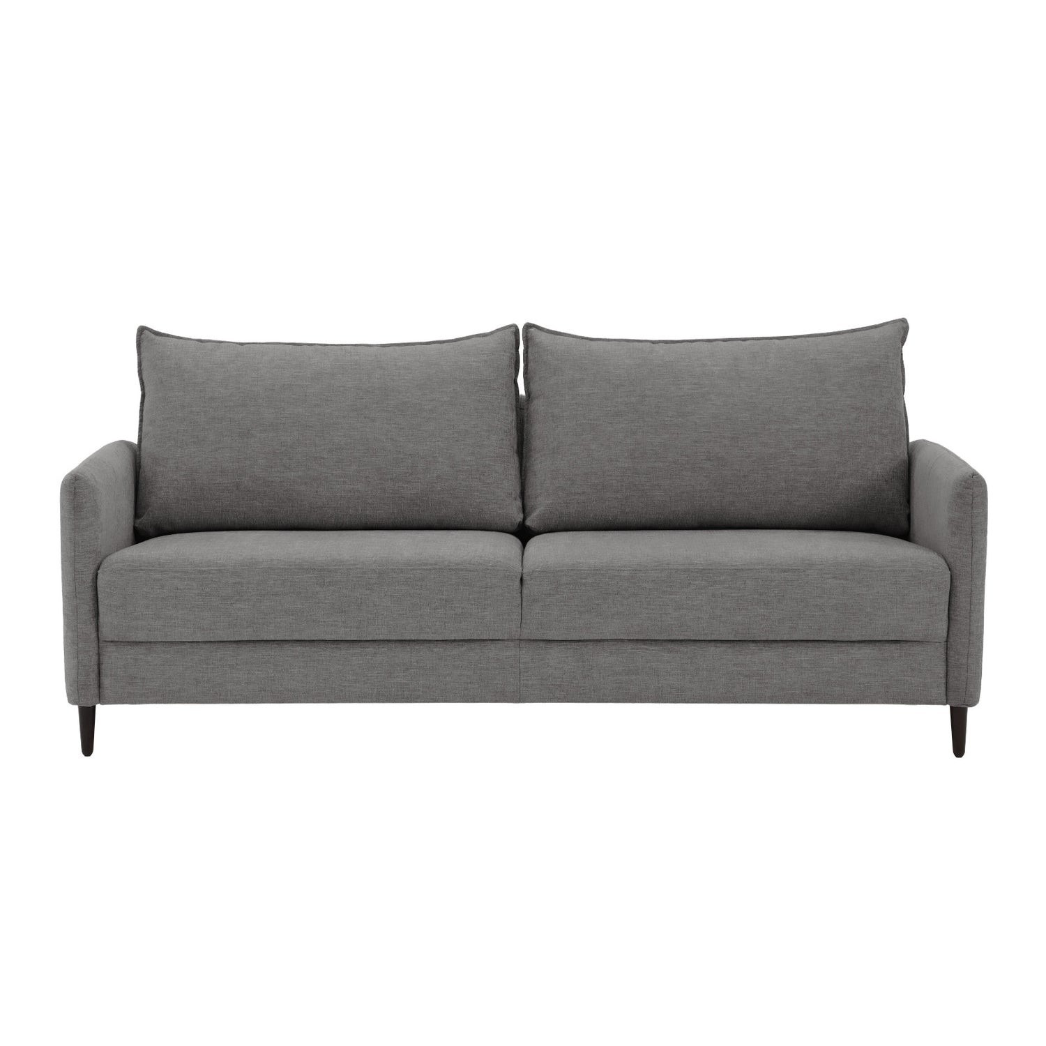 3-istuttava Stockholm-sohva harmaalla Oasis 17 -kankaalla ja 12 cm korkeilla wengenvärisillä puujaloilla.