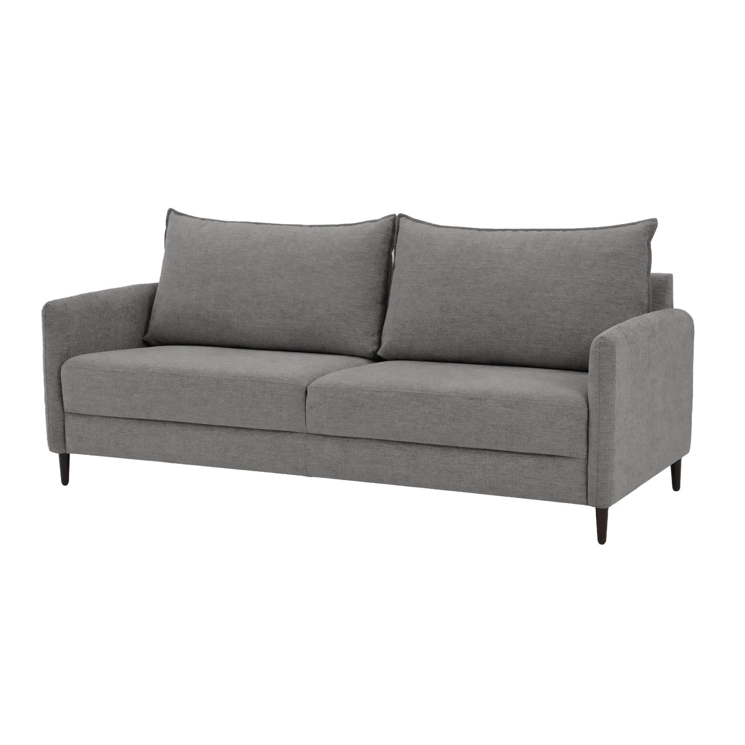 3-istuttava Stockholm-sohva harmaalla Oasis 17 -kankaalla ja 12 cm korkeilla wengenvärisillä puujaloilla.
