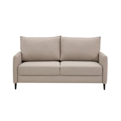 Stockholm Max Hybrid Deluxe 2-istuttava-vuodesohva beigellä Oasis 02 -kankaalla. Vuodesohvassa on wengen väriset koivujalat.