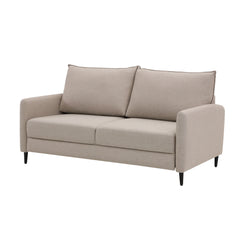 Stockholm Max Hybrid Deluxe 2-istuttava-vuodesohva beigellä Oasis 02 -kankaalla. Vuodesohvassa on wengen väriset koivujalat.