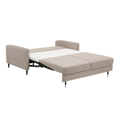 Kuvassa on vuoteeksi levitettynä Stockholm Max Hybrid Deluxe 2-istuttava-vuodesohva. Kuvassa on erikseen myytävä beige Oasis 02 -kangas. 