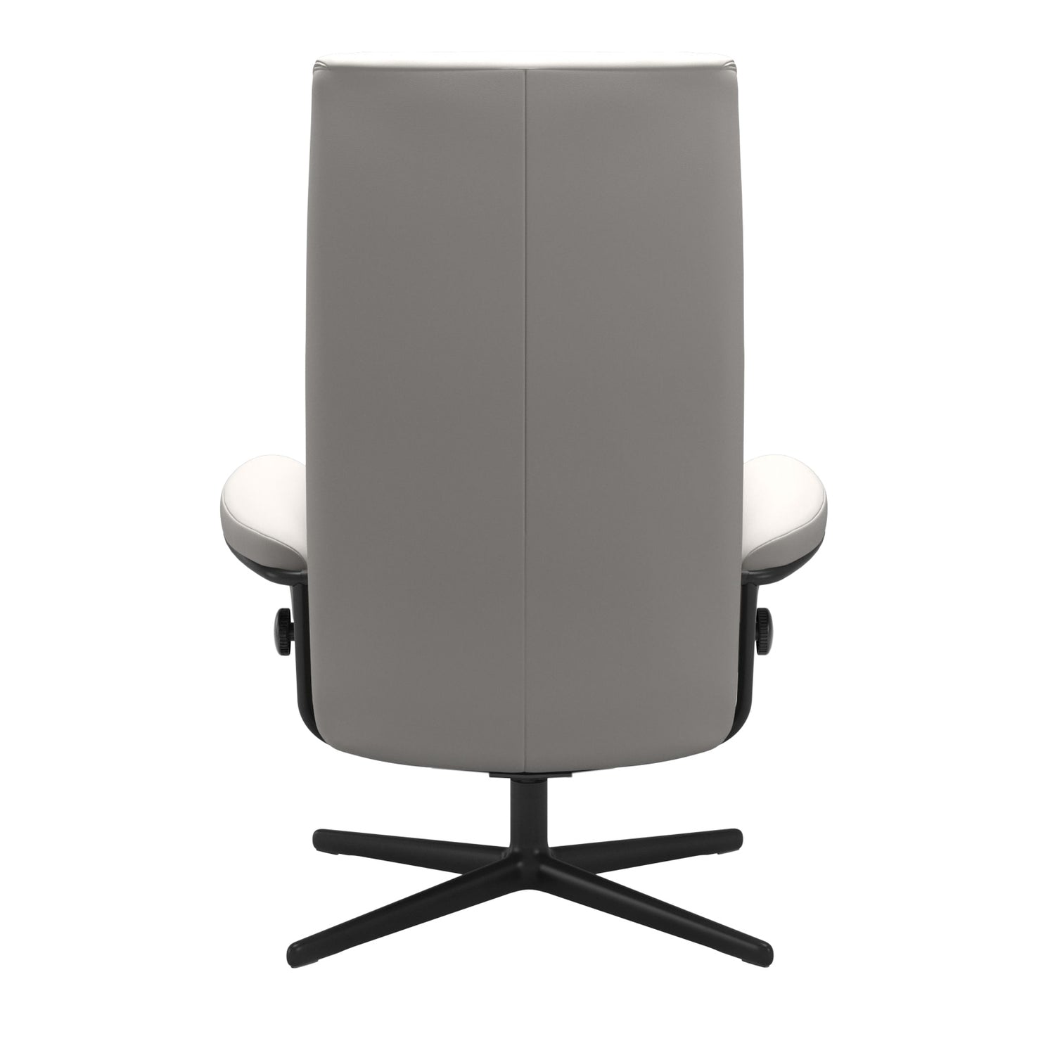 Stressless London, korkeaselkänojainen -lepotuoli valkoisena: Milky White 05 Batick -nahkaverhoilulla ja mattamustalla Cross-metallijalustalla.
