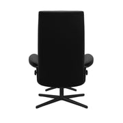 Stressless London, korkeaselkänojainen -lepotuoli mustana: Black 19 Paloma -nahkaverhoilulla ja mattamustalla Cross-metallijalustalla.