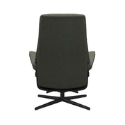 Stressless View, korkeaselkänojainen -lepotuoli ja rahi vihreänä: Green 90 Daisy -kangasverhoilulla ja mattamustalla Cross-metallijalustalla.
