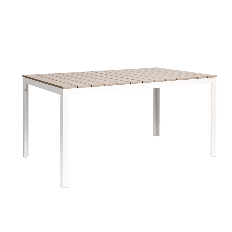 Valkoinen/beige Suvi Aintwood -ruokapöytä koossa 150 x 90 cm. Harmaan ja beigen yhdistelmävärisävy tarkemmin greige.