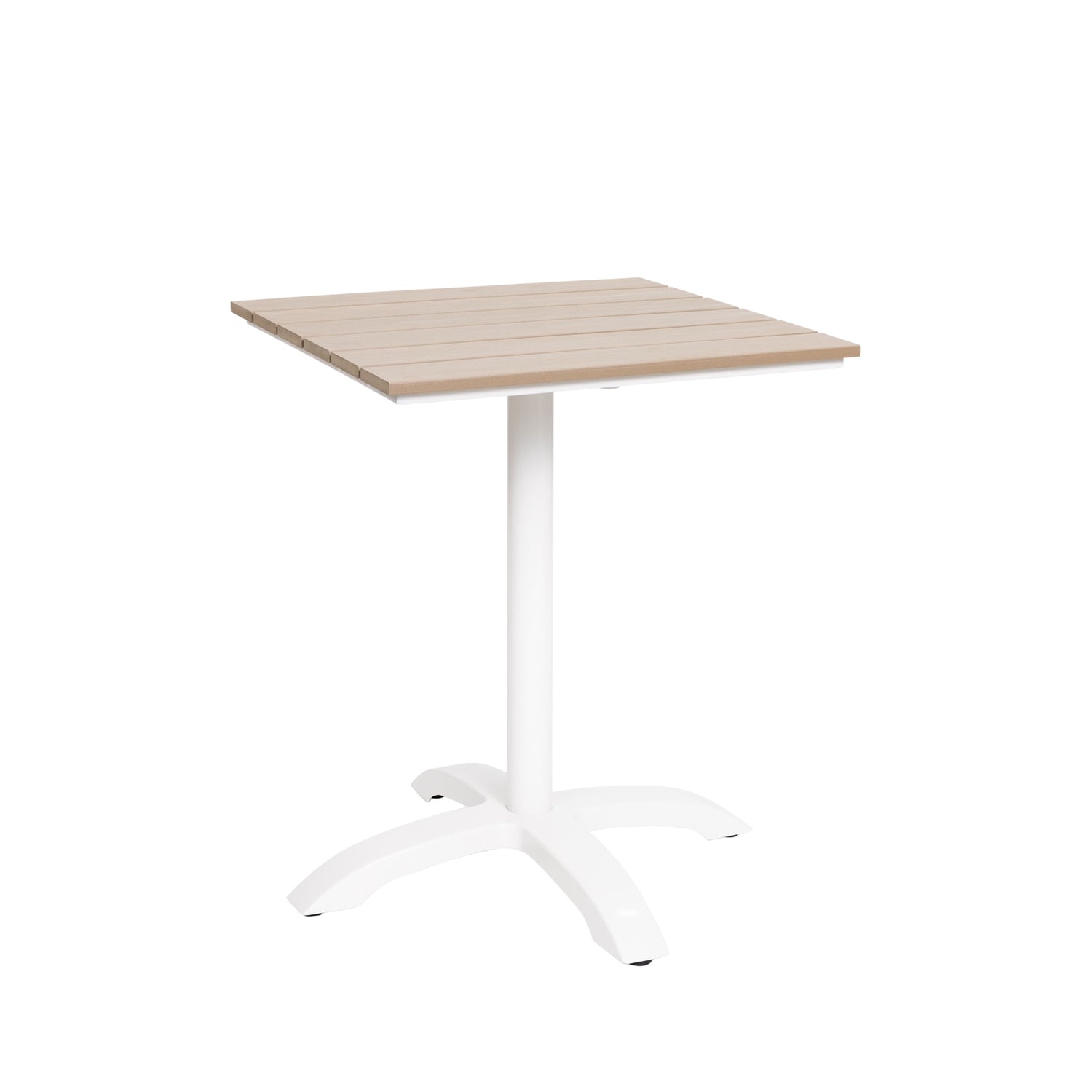 Beige-valkoinen Suvi Cafe -pikkupöytä. Harmaanbeigen yhdistelmäsävy on tarkemmin greige.