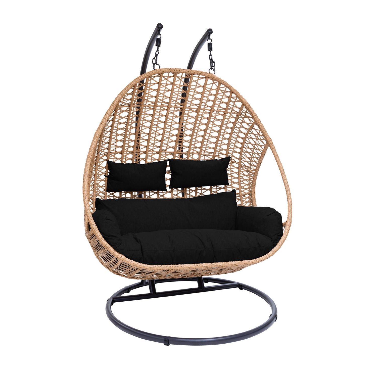 Luonnonvärinen 2-istuttava Suvi-riippukeinu. Riippukeinun kori on luonnonvärinen ja runko sekä pehmusteet mustat.