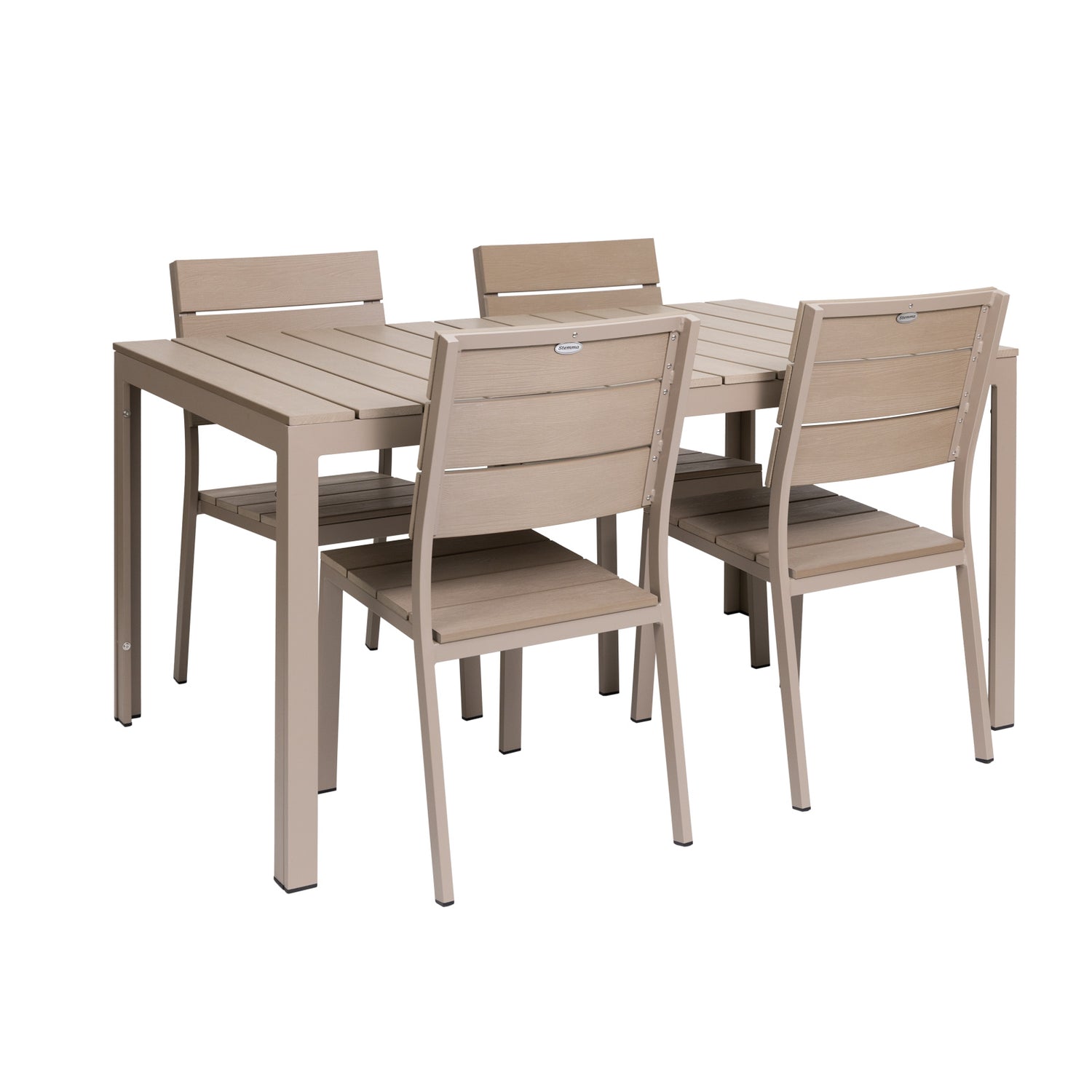 Suvi Aintwood -pöytäryhmä beigen värisenä. Harmaan-beigen yhdistelmävärisävy tarkemmin greige.