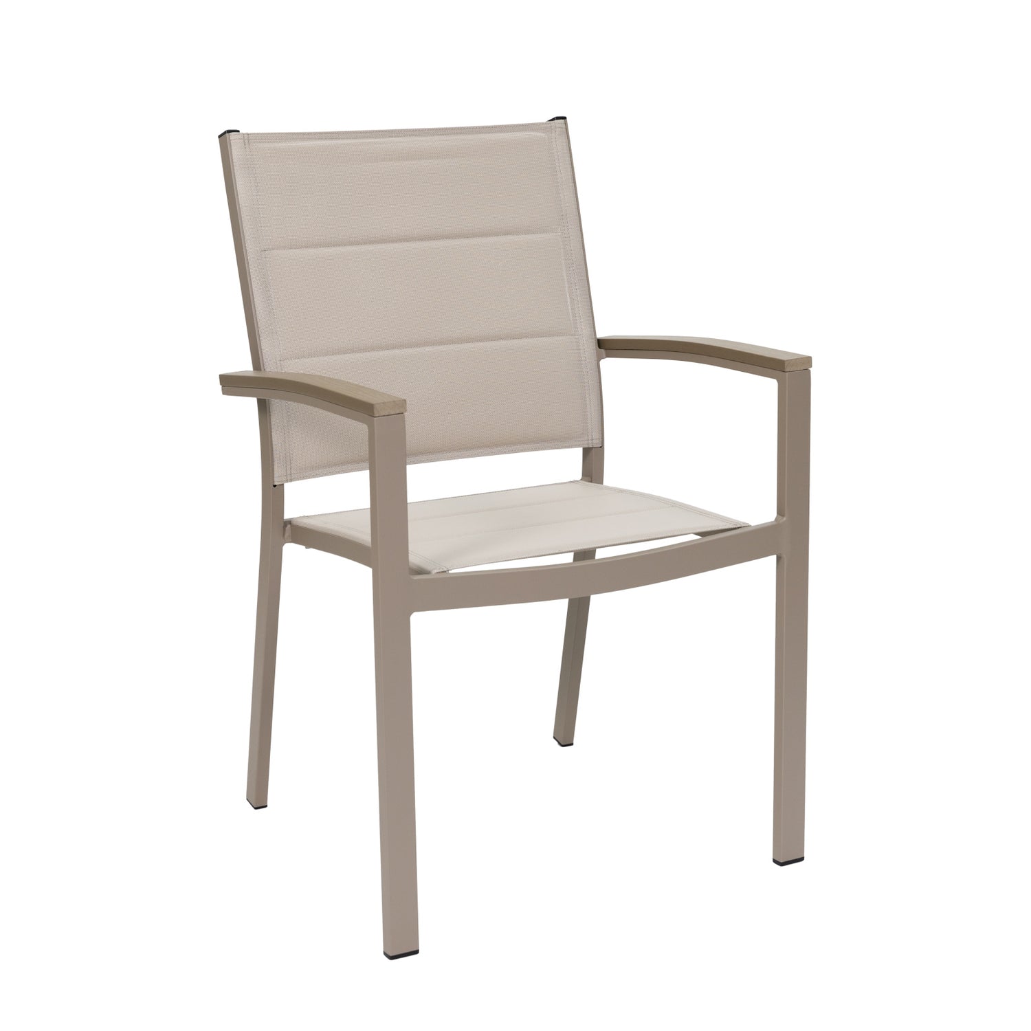 Suvituuli-tuoli beigenvärisenä - harmaan-beigen rungon väriyhdistelmäsävy tarkemmin greige, textiline-istuinosat ovat vaalean beiget.