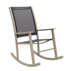 Suvituuli-keinutuoli beigen värisenä, mustilla textiline-istuinosilla.