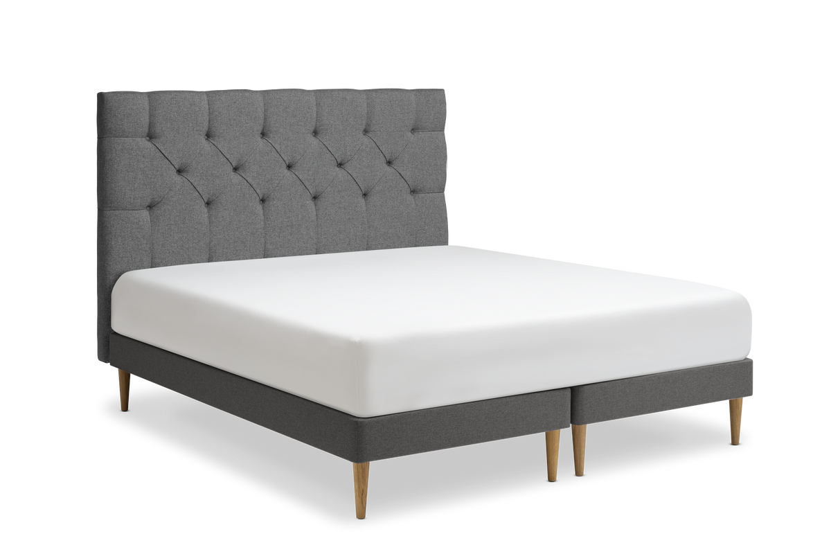 TEMPUR Stay -vuoderunkosänky viistosta, grafiitti Dark Stone, koot 140 x 200, 160 x 200 ja 180 x 200 cm.