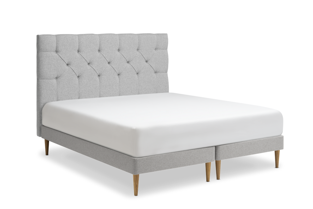 TEMPUR Stay -vuoderunkosänky viistosta, harmaa Stone, koot 140 x 200, 160 x 200 ja 180 x 200 cm.