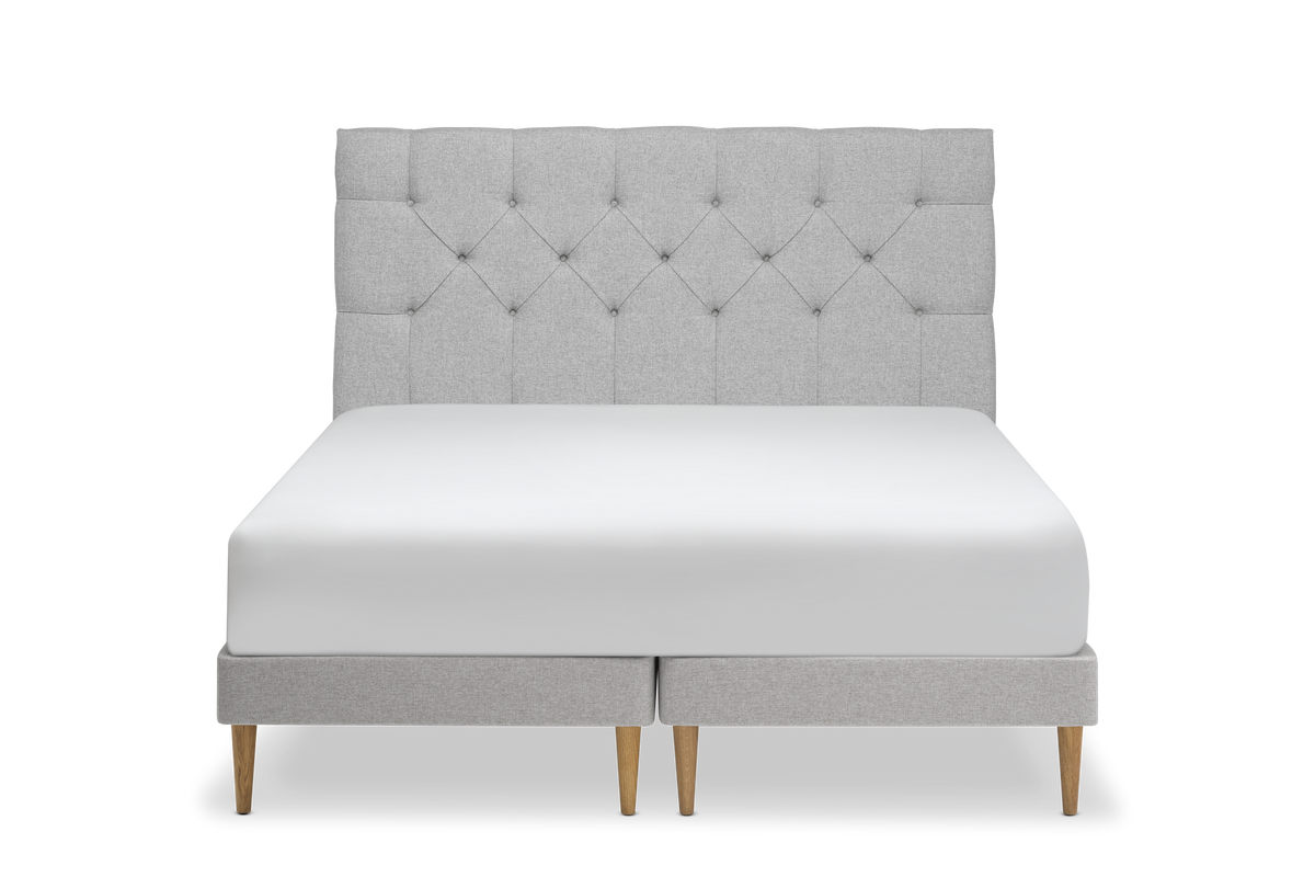 TEMPUR Stay -vuoderunkosänky edestä, harmaa Stone, koot 140 x 200, 160 x 200 ja 180 x 200 cm.