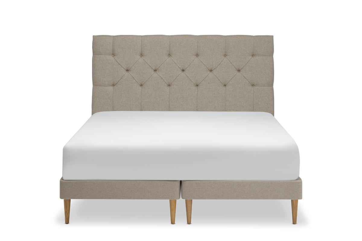 TEMPUR Stay -vuoderunkosänky edestä, tumma hiekka Warm Stone, koot 140 x 200, 160 x 200 ja 180 x 200 cm.