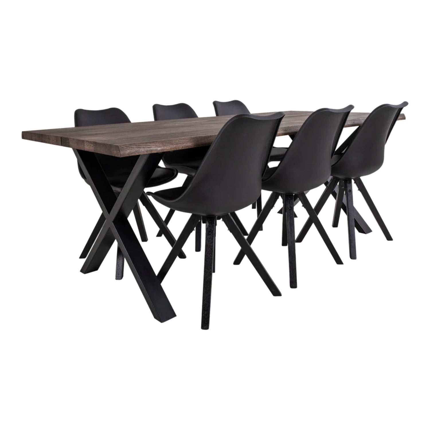 Tammisaari/Roma-ryhmä on näyttävä kokonaisuus, jossa mahtuu ruokailemaan kuusi henkilöä. Kuvan pöytäryhmässä on mustat Roma-tuolit.