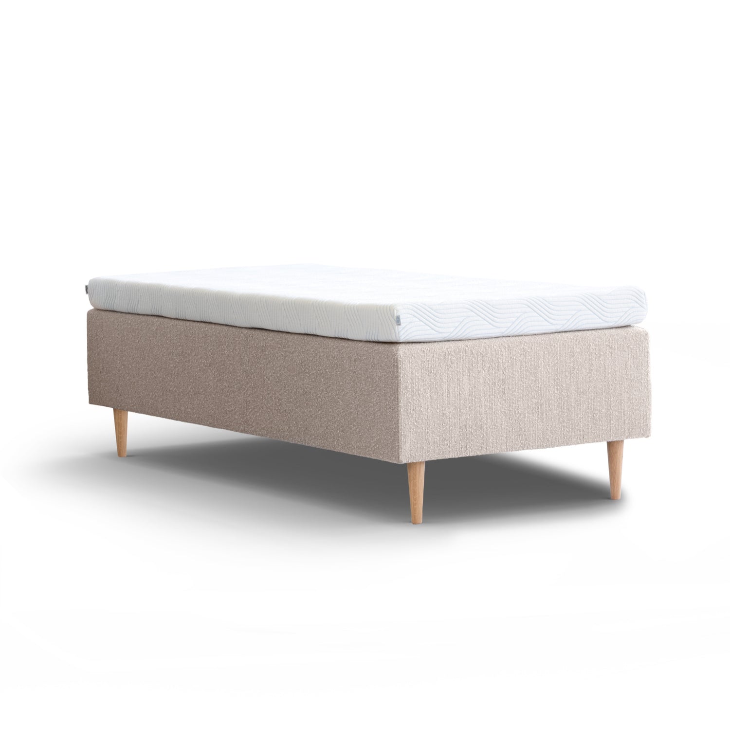 Tempur Break Box -runkopatjapaketti beigellä verhoilulla ja tammijaloilla.