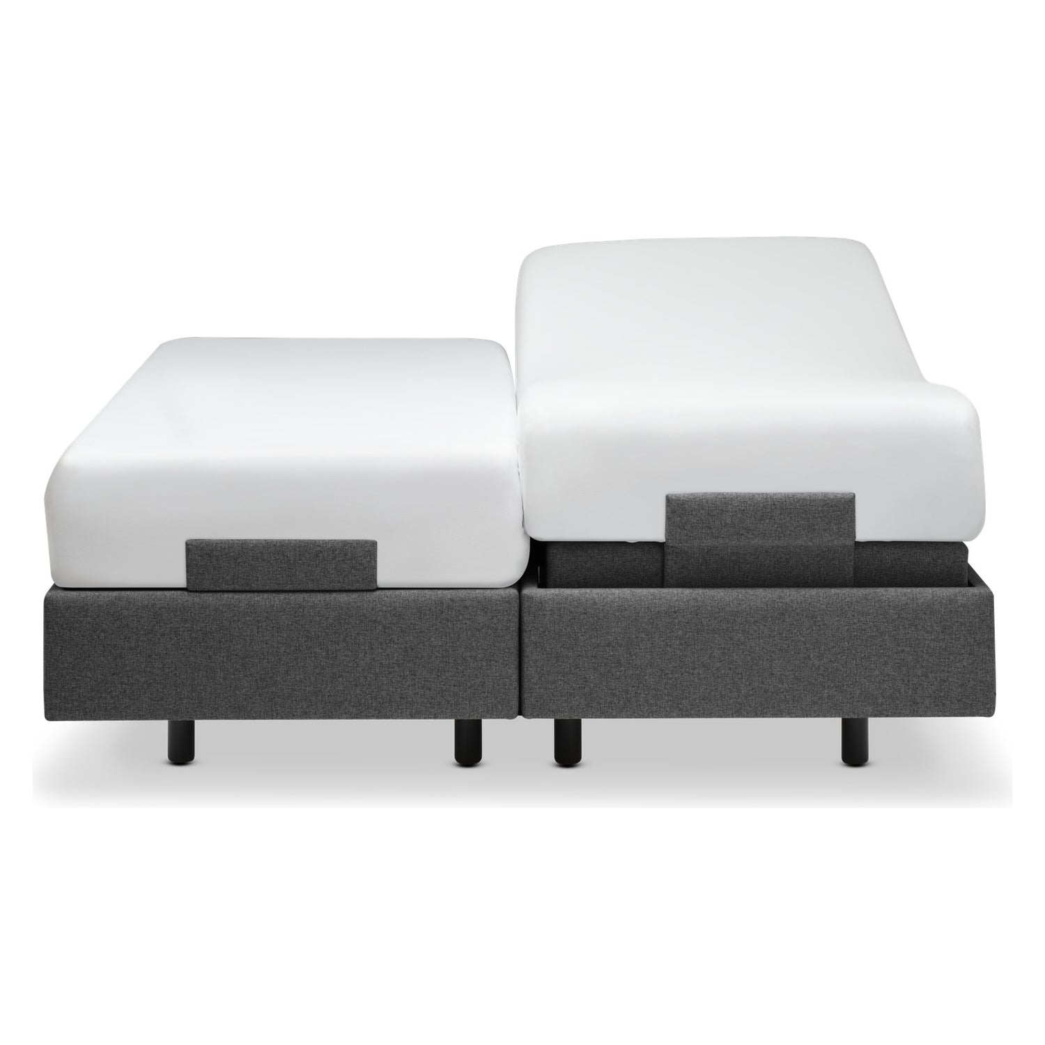 Tempur Boxspring Adjustable -parivuodepaketti grafiitin värisellä Dark Stone -kankaalla verhoiltuna ja TEMPUR PRO Plus CoolQuilt 27 cm patjalla, sekä tummilla vakiojaloilla.
