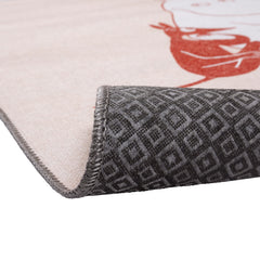 TUUMAUSTAUKO Muumi lasten matto, beige - materiaalin, pohjauksen ja reunan detaljikuva.