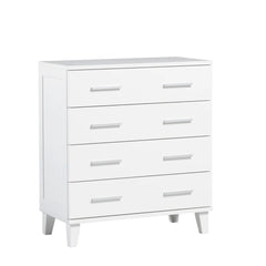 Leveän mallinen Vuokatti-lipasto peilisivuilla, väri valkoinen. Lipastossa on pitkänmalliset vetimet ja puujalat.