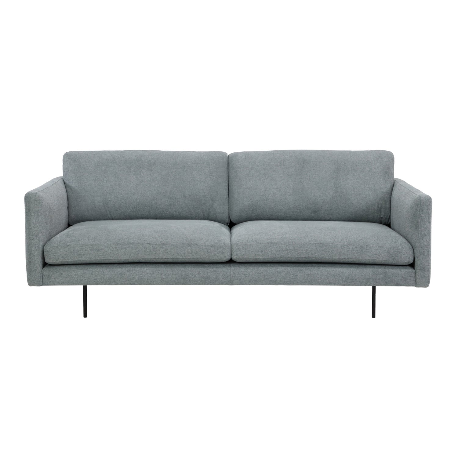3-istuttava Ystad-sohva harmaalla Pacific 158 -kangasverhoilulla ja mustilla metallisilla jaloilla.