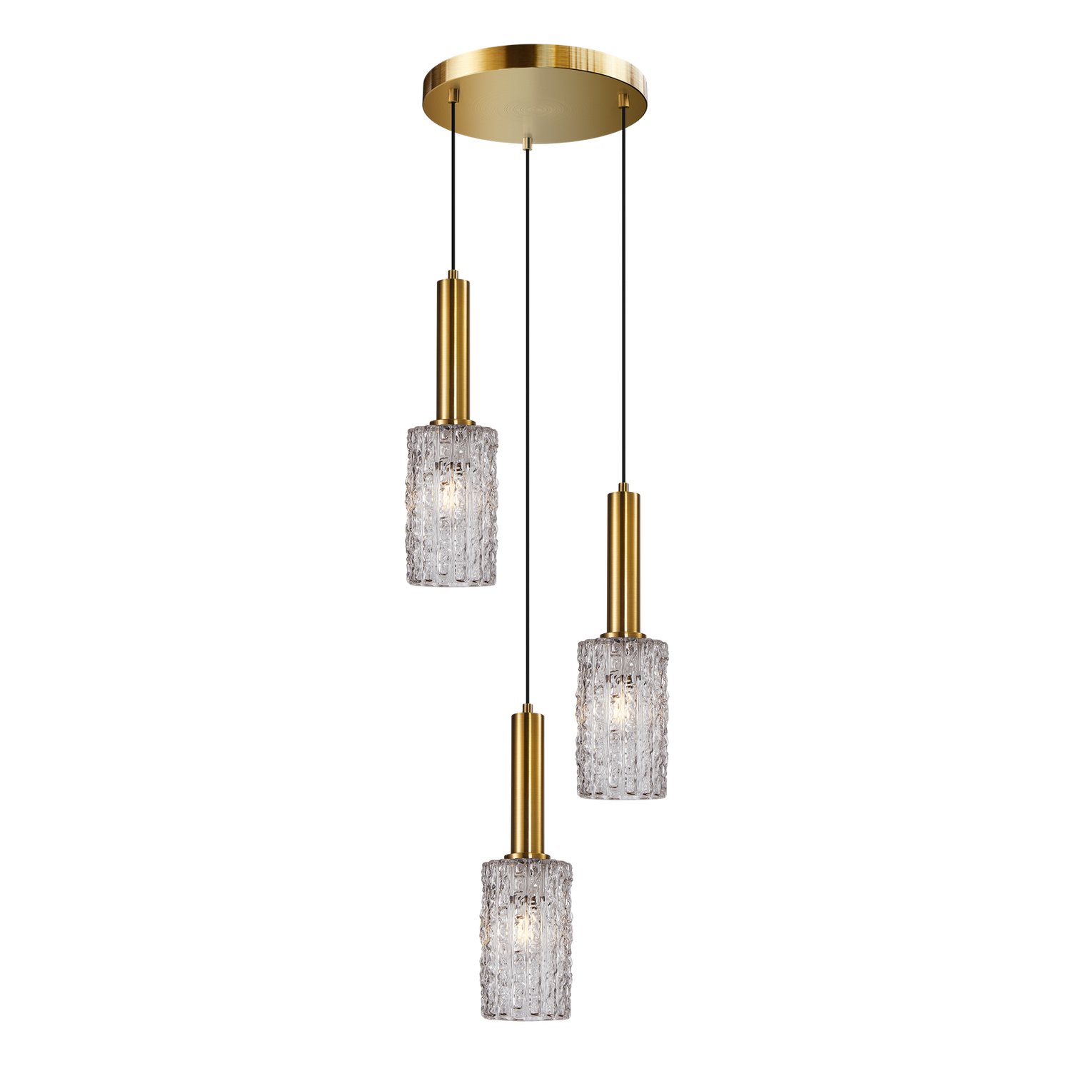 Artic 3 -kattovalaisin messinginvärisillä metalliosilla ja kolmella lasikuvulla.