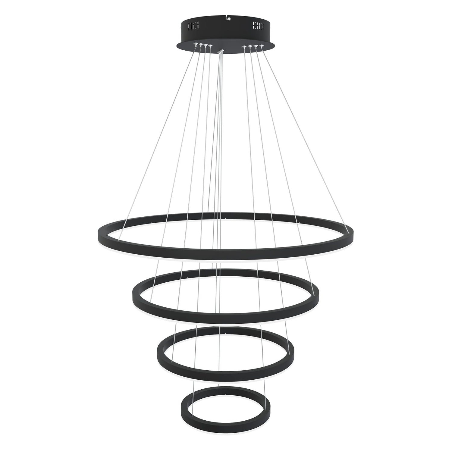 Layer-kattovalaisin muodostuu nimensä mukaisesti neljästä erillisestä metallirenkaasta ja kerroksesta. Kuvassa musta valaisin.