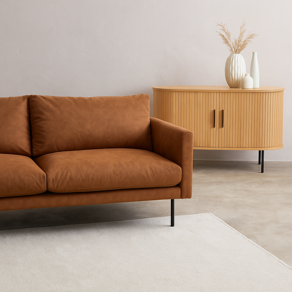 Malmö-sohva ja Nola-senkki. Stailattu visualisointi.