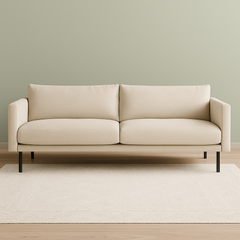 Malmö sohva beigellä Modena-kankaalla. Stailattu visualisointi.