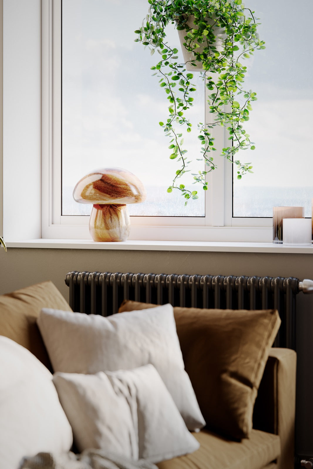 Mira Mushroom pöytävalaisin 30 cm sisustuksessa