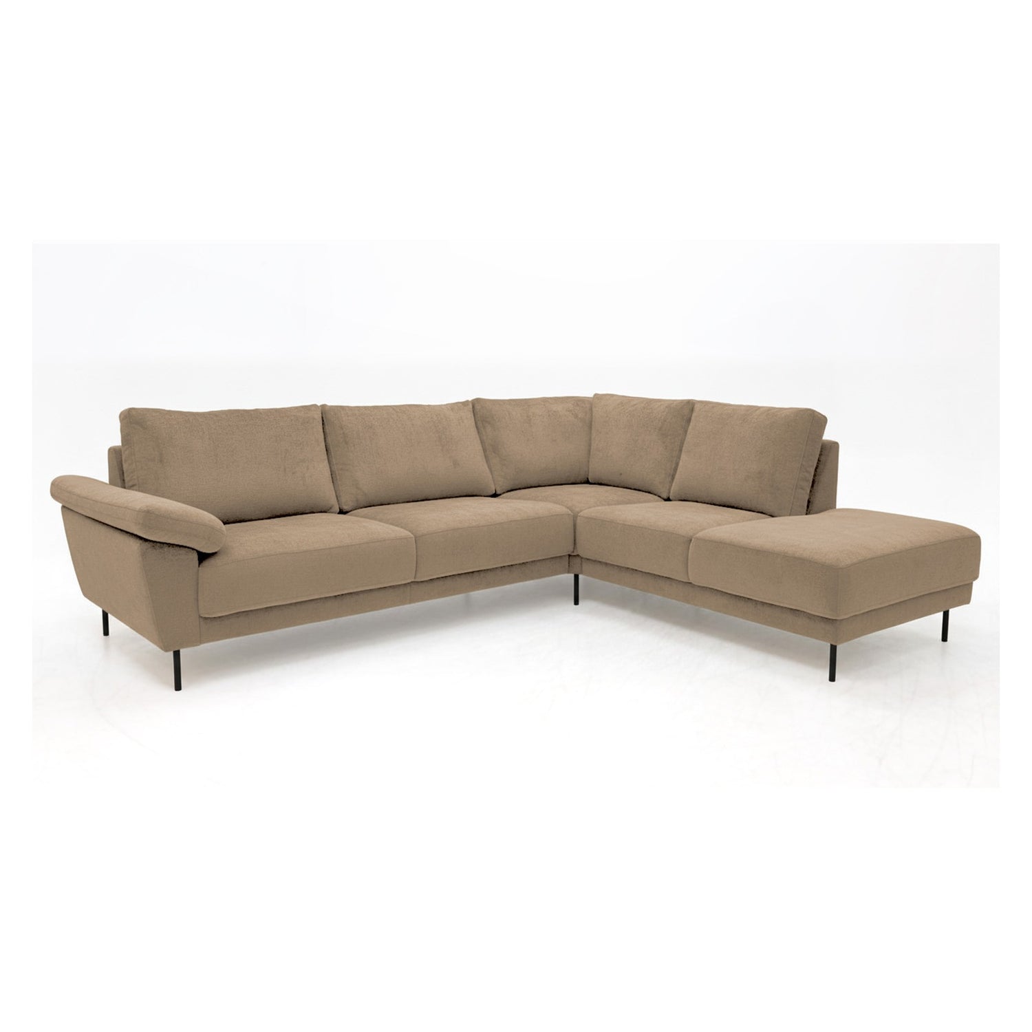 Monica avokulmasohva, väri tumma beige, Atlantic 03 -kangasverhoilu, kokoonpano KN3 + C + L + P2.