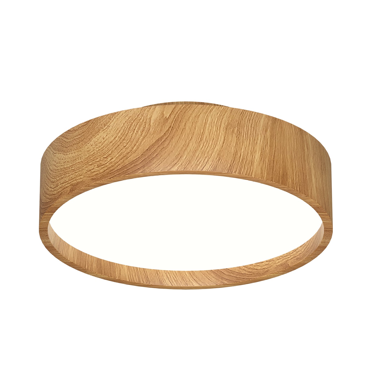 Oak-plafondi puunvärisellä metallirungolla.